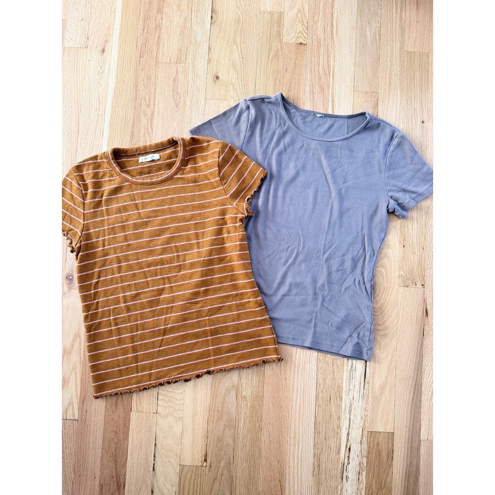Madewell Striped Lettuce Edge Tee and H&M Ribbed Short Sleeve Top Bundle Size M